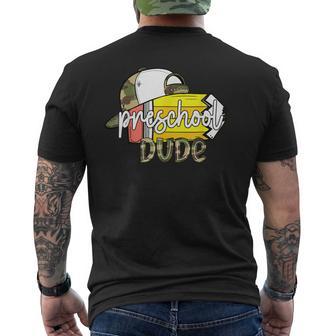 Preschool Dude Pencil Hat Camo First Day Of School Men's T-shirt Back Print - Thegiftio UK
