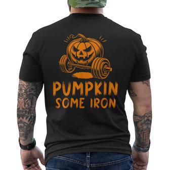 Pumpkin Some Iron Weightlifting Gym Halloween Men's T-shirt Back Print - Thegiftio UK