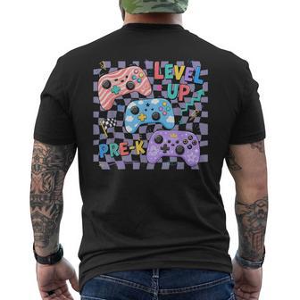 Retro Checkered Level Up Pre K Gamer Back To School Gaming Men's T-shirt Back Print - Thegiftio UK
