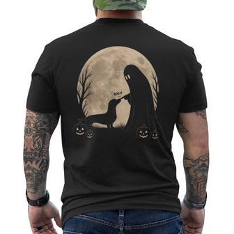 Retro Dachshund Boop Ghost Halloween Moon Weiner Dog Men's T-shirt Back Print - Thegiftio UK
