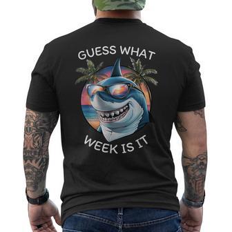 Retro Shark 2025 Week Guess What Week Is It Fun Shark Lover Men's T-shirt Back Print - Thegiftio UK