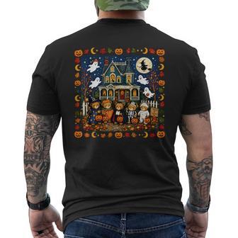 Retro Vintage 90S Ghosts Trick-Or-Treat Bears Haunted House Men's T-shirt Back Print - Thegiftio UK
