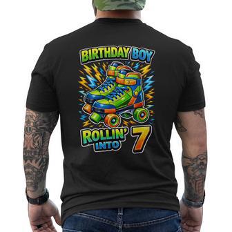 Roller Skating 7Th Birthday Boy Party Boys Rollin Into 7 Men's T-shirt Back Print - Thegiftio UK