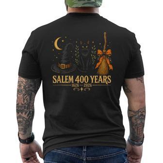 Salem 400 Years Anniversary Witch Hat Cat Broom Halloween Men's T-shirt Back Print | Seseable UK