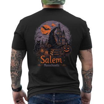 Salem Massachusetts Vintage Witch Hat Cat Spooky Halloween Men's T-shirt Back Print | Seseable UK