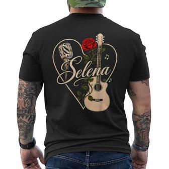 Selena Personalized Name Rose Guitar Vintage Music Men's T-shirt Back Print | Seseable UK