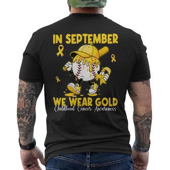 In September We Wear Gold Baseball Drip Boy Childhood Cancer Men's T-shirt Back Print - Thegiftio UK
