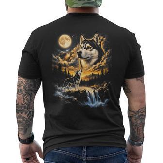 Siberian Husky Howling To The Moon Men's T-shirt Back Print - Thegiftio UK