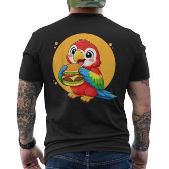 Simpatico Pappagallo Mangiando Hamburger Divertente Kawaii Amante Del Cibo Degli Animali T-shirt da uomo con stampa posteriore - Novitaregali