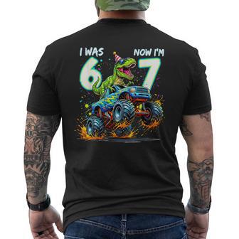 I Was Six Now I'm Seven Dinosaur 67 Meme 7Th Birthday Boys Men's T-shirt Back Print - Thegiftio UK