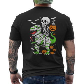 Skeleton Riding Mummy Dinosaur T Rex Halloween Boys Toddler Men's T-shirt Back Print - Thegiftio UK