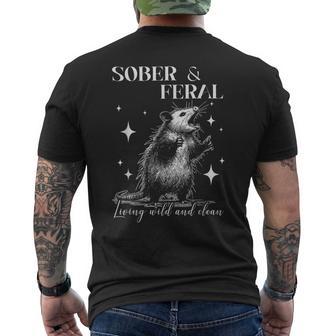 Sober And Feral Sobriety Opossum Soberversary Men's T-shirt Back Print - Thegiftio UK