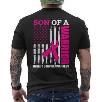 Son Of A Warrior Breast Cancer Awareness Usa Flag Pink Men's T-shirt Back Print - Thegiftio UK