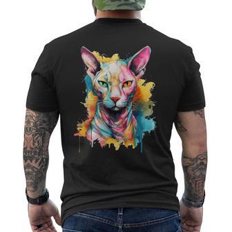 Sphynx Katzenliebhaber Bunte Pop-Art-Sphynx-Katze T-Shirt mit Rückendruck - Geschenkecke