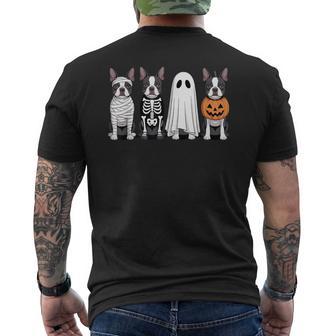 Spooky Ghost Boston Terrier Pumpkin Halloween Dog Skeleton Men's T-shirt Back Print - Thegiftio UK