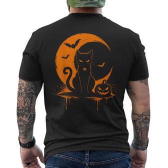 Spooky Halloween Black Cat Drip Orange Moon Pumpkin Retro Men's T-shirt Back Print - Thegiftio UK
