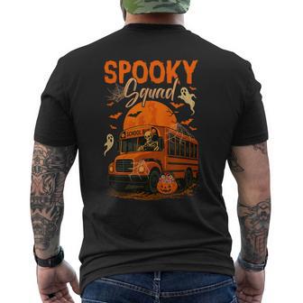 Spooky Halloween Squad Skeleton Driving School Bus Driver Men's T-shirt Back Print - Thegiftio UK