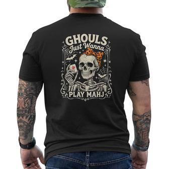 Spooky Skeleton Game Night Ghouls Halloween Mahjong Men's T-shirt Back Print - Thegiftio UK