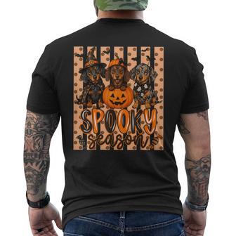 Striped Halloween Dachshund Spooky Wiener Dog Pumpkin Men's T-shirt Back Print - Thegiftio UK