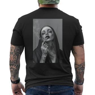 Tattooed Nun Smokes Cigarette Rebbelin Christ Jesus Men's T-shirt Back Print - Thegiftio UK