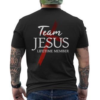 Team Jesus Lifetime Member Cross Faith Believing Men's T-shirt Back Print - Thegiftio UK