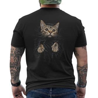 Tela Rasgada Ilusión Óptica Gato Atigrado Mirada Curiosa 3D Camiseta Hombre Estampado Espalda - Regaloses