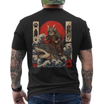 Tiburónamurai Gato Arte Japonés Gato Montando Camiseta Hombre Estampado Espalda - Regaloses