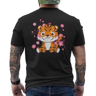 Tigre Animaux Mignons Pour Enfants Kawaii Fleurs De Cerisier T-shirt imprimé au dos - Cadeauxyz