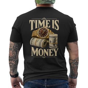 Time Is Money Luxury Gold Watch And Dollar Men's T-shirt Back Print - Thegiftio UK