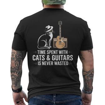 Time Spent With Cats And Guitars Is Never Wasted Guitar Men's T-shirt Back Print - Thegiftio UK
