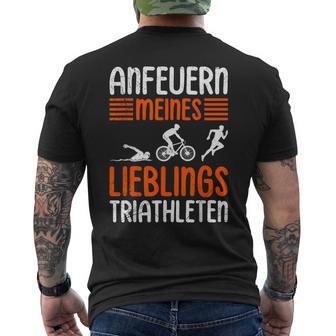 Triathlon Anfeuern Meines Lieblings Triathleten Lustiges T-Shirt mit Rückendruck - Geschenkecke