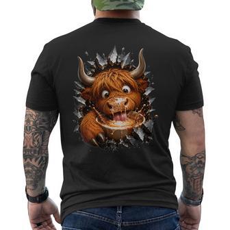 Vaca Highland Adicta Al Café Ilusión 3D Para Gente Golosa Camiseta Hombre Estampado Espalda - Regaloses