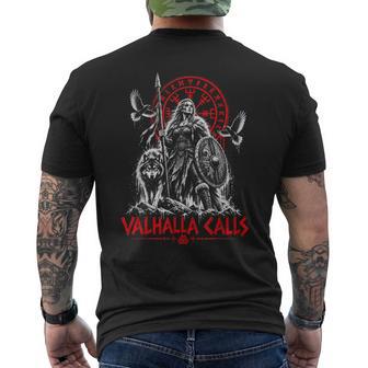 Valhalla Calls Odin Wolf And Raven Viking Norse Compass Men's T-shirt Back Print - Thegiftio UK
