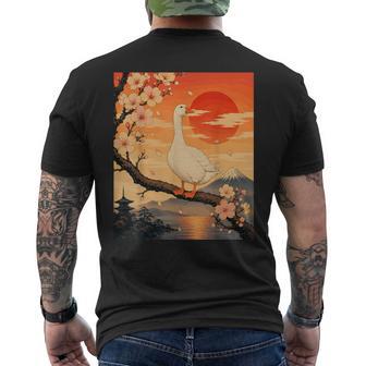 Vintage Japonés Puesta Delol Flores De Cerezoakura Ganso Camiseta Hombre Estampado Espalda - Regaloses