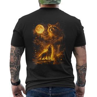 Vintage Moonlight Animal Raccoon Howling At The Moon Men's T-shirt Back Print - Thegiftio UK