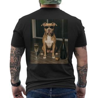Vintage Pitbull Drinking Champagne Sunglasses Dog Lover Men's T-shirt Back Print | Seseable UK