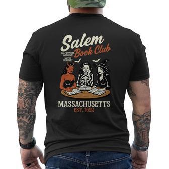 Vintage Salem Book Club Black Cat Bookish Spooky Halloween Men's T-shirt Back Print | Seseable UK