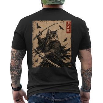 Vintage Samurai Cat Anime Warrior With Swords Cats Men's T-shirt Back Print | Seseable UK