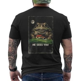Weirdcore Giant Toad He Sees You Meme Cursed Image Men's T-shirt Back Print - Thegiftio UK