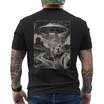 Wide Eyed Cat Under A Flying Saucer Desert Men's T-shirt Back Print - Thegiftio UK