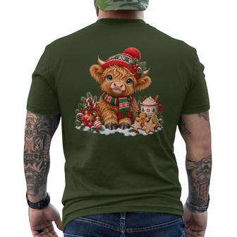 Xmas Merry Moo Cows Highland Cow Christmas Snowman Men's T-shirt Back Print - Thegiftio UK