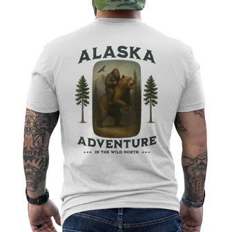 Alaska Bigfoot Riding A Grizzly Bear Sasquatch Men's T-shirt Back Print - Thegiftio UK