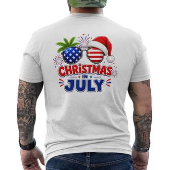 Christmas In July Summer Beach Hawaii Santa Usa Flag Men's T-shirt Back Print - Monsterry