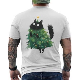 Cute Black Cat In Christmas Tree Cat Lover Holiday Pajama Men's T-shirt Back Print | Seseable UK