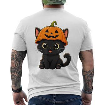Cute Black Cat Halloween Pumpkin Hat Kids Men's T-shirt Back Print - Thegiftio UK