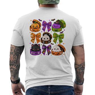 Cute Kawaii Anime Halloween Dumpling Ghost And Black Cat Men's T-shirt Back Print - Thegiftio UK