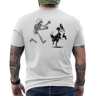 Border Collie Running Skeleton Halloween Men's T-shirt Back Print - Thegiftio UK