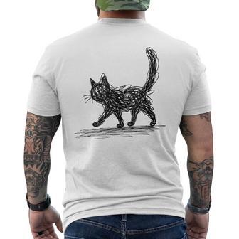 Gato Minimalista Gatito Dibujado A Mano In Mangas Camiseta Hombre Estampado Espalda - Regaloses