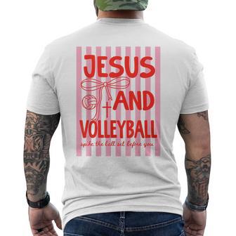Jesus And Volleyball Spike The Ball Pink Bow Coquette Men's T-shirt Back Print - Thegiftio UK