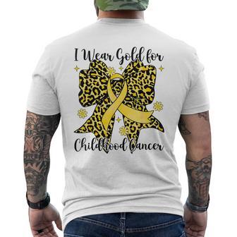 Leopard Bow I Wear Gold For Childhood Cancer Awareness Men's T-shirt Back Print - Thegiftio UK